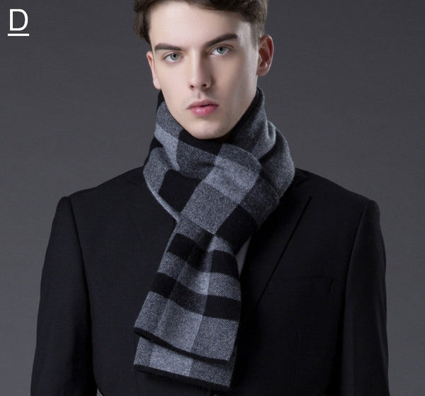 Cashmere Scarf for Gentleman, Long Thick Wool Scarf, Men's Winter Scarf, Red Gray Fashion Scarf, Christmas Gift for Men, Men's Wool Scarf Winter-HomePaintingDecor