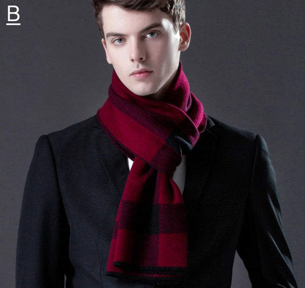 Cashmere Scarf for Gentleman, Long Thick Wool Scarf, Men's Winter Scarf, Red Gray Fashion Scarf, Christmas Gift for Men, Men's Wool Scarf Winter-HomePaintingDecor