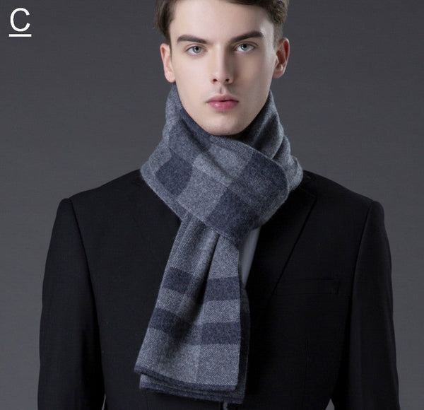 Cashmere Scarf for Gentleman, Long Thick Wool Scarf, Men's Winter Scarf, Red Gray Fashion Scarf, Christmas Gift for Men, Men's Wool Scarf Winter
