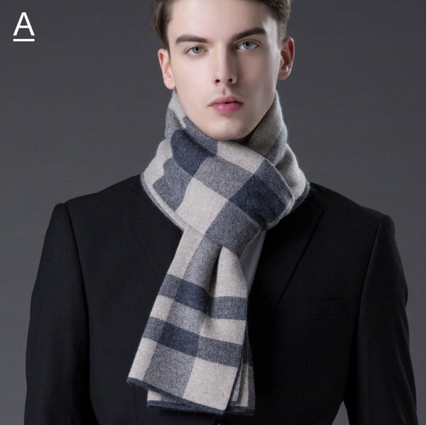 Cashmere Scarf for Gentleman, Long Thick Wool Scarf, Men's Winter Scarf, Red Gray Fashion Scarf, Christmas Gift for Men, Men's Wool Scarf Winter-HomePaintingDecor