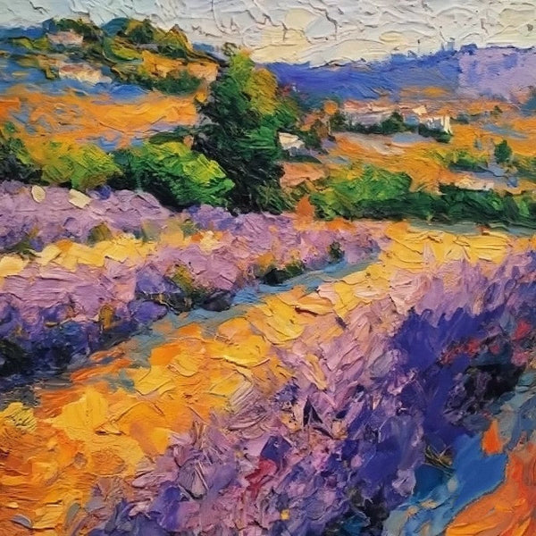 Original Small Landscape Paintings, Heavy Texture Hand Painted Art, Easy Landscape Painting Ideas, Provence Lavender Field Cypress Tree Painting, Simple Small Canvas Paintings-HomePaintingDecor