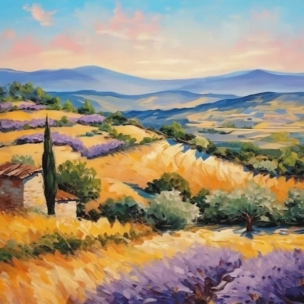 Simple Small Canvas Paintings, Original Small Landscape Paintings, Heavy Texture Acrylic Artwork, Easy Landscape Painting Ideas, Provence Lavender Field Cypress Tree Painting-HomePaintingDecor