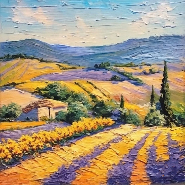 Provence Lavender Field Cypress Tree Painting, Simple Small Canvas Paintings, Original Small Landscape Paintings, Heavy Texture Acrylic Artwork, Easy Landscape Painting Ideas for Home Decor-HomePaintingDecor