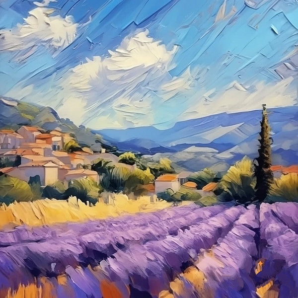 Simple Small Canvas Paintings, Heavy Texture Acrylic Artwork, Easy Landscape Painting Ideas, Original Small Landscape Paintings, Provence Lavender Field Cypress Tree Painting-HomePaintingDecor