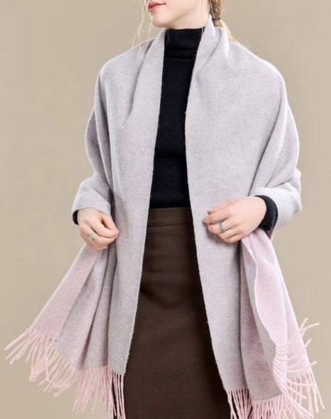 Light Gray and Dusty Rose Fashion Scarf, Christmas Gift, Gifts for Her, Long Wool Scarf, Soft Wool Scarf for Women, Warm Cape, Evening Wrap, Winter Shawl, Elegant Shawl-HomePaintingDecor