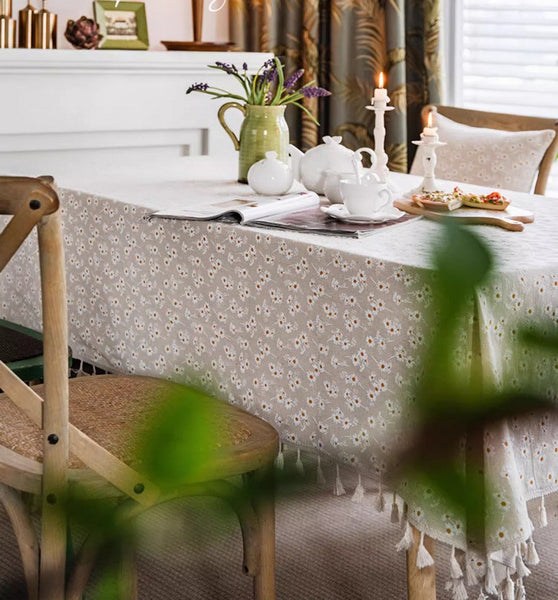 Rustic Flower Pattern Table Covers for Kitchen, Large Rectangle Tablecloth for Dining Room Table, Linen Rectangular Tablecloth for Oval Table, Country Farmhouse Tablecloth-HomePaintingDecor