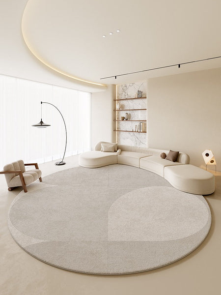 Living Room Modern Grey Rugs, Circular Rugs under Coffee Table, Round Contemporary Modern Rugs in Bedroom, Modern Carpets for Dining Room-HomePaintingDecor