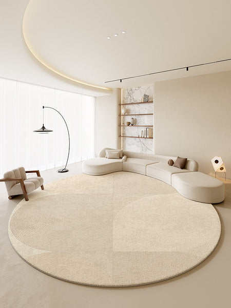Modern Rugs for Living Room, Contemporary Cream Color Rugs for Bedroom, Circular Modern Rugs under Chairs, Geometric Round Rugs for Dining Room-HomePaintingDecor