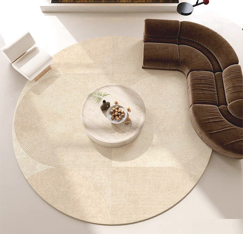 Unique Modern Rugs for Living Room, Geometric Round Rugs for Dining Room, Contemporary Cream Color Rugs for Bedroom, Circular Modern Rugs under Chairs-HomePaintingDecor