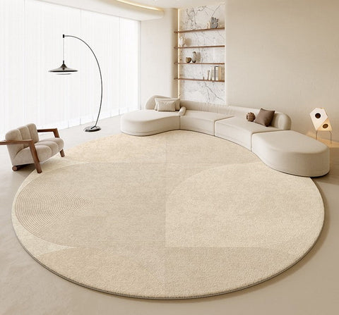 Modern Rugs for Living Room, Contemporary Cream Color Rugs for Bedroom, Circular Modern Rugs under Chairs, Geometric Round Rugs for Dining Room-HomePaintingDecor