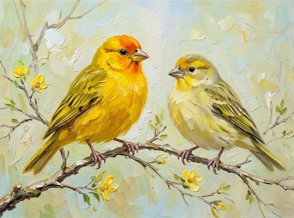 Saffron Finch Birds Painting, Hand Painted Canvas Art, Original Oil Paintings, Love Bird Couple Painting, Small Canvas Artwork, Original Oil Paintings