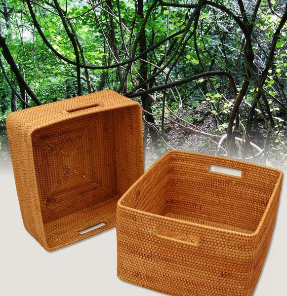 Rectangular Storage Basket for Shelves, Rattan Storage Basket for Kitchen, Storage Baskets for Bathroom, Woven Storage Baskets for Clothes-HomePaintingDecor