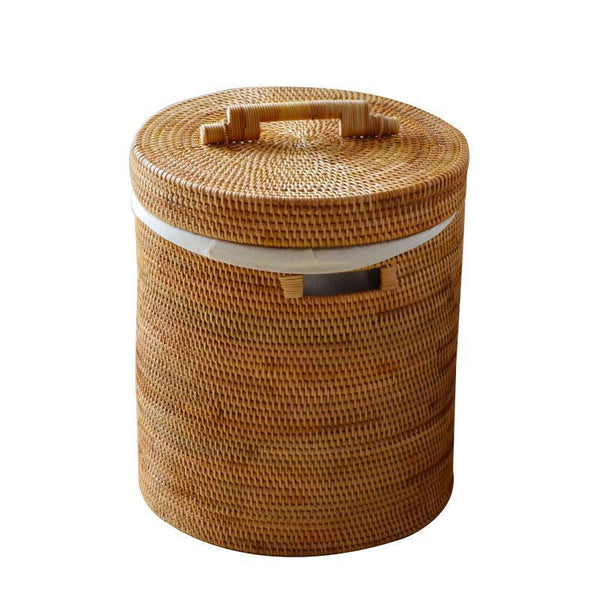 Large Laundry Storage Basket with Lid, Large Rattan Storage Basket for Bathroom, Woven Round Storage Basket for Clothes-HomePaintingDecor