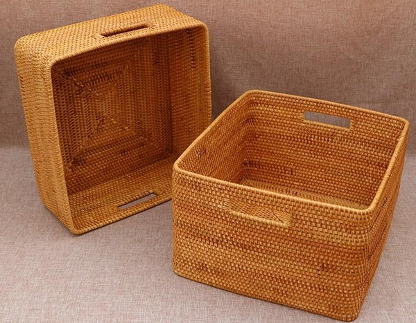 Rectangular Storage Basket for Shelves, Rattan Storage Basket for Kitchen, Storage Baskets for Bathroom, Woven Storage Baskets for Clothes-HomePaintingDecor