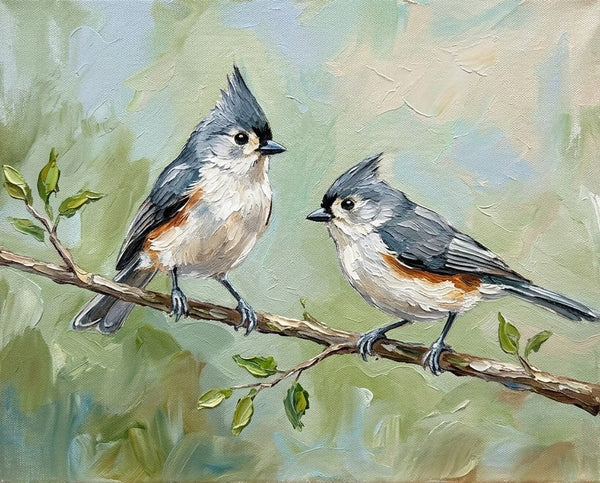 Tufted Titmouse Birds Painting, Love Bird Couple Painting, Hand Painted Canvas Art, Original Oil Paintings, Small Canvas Paintings, Original Oil Paintings on Canvas