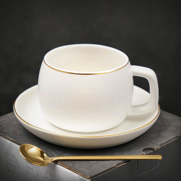 Handmade Black Coffee Cup, Green Coffee Mug, White Coffee Cups, Tea Cup, Ceramic Cup, Round Coffee Cup and Saucer Set-HomePaintingDecor