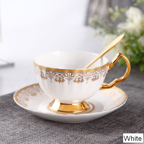 Unique British Tea Cup and Saucer in Gift Box, Pink Blue White Porcelain Tea Cup Saucer Set, Elegant British Ceramic Coffee Cups for Traditional Afternoon Tea-HomePaintingDecor