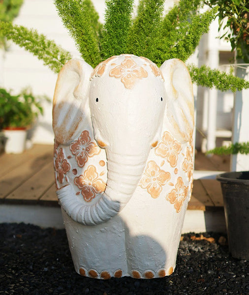 Animal Statue for Garden Ornaments, Oversized Modern Garden Flower Pot, Extra Large Elephant Garden Flowerpots, Resin Statue for Garden, Villa Outdoor Garden Flower Pots-HomePaintingDecor