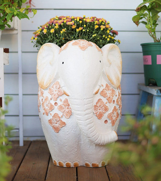 Animal Statue for Garden Ornaments, Oversized Modern Garden Flower Pot, Extra Large Elephant Garden Flowerpots, Resin Statue for Garden, Villa Outdoor Garden Flower Pots-HomePaintingDecor