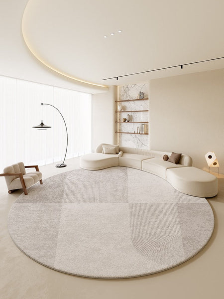 Unique Circular Modern Rugs, Abstract Grey Rugs under Coffee Table, Dining Room Modern Rug Ideas, Round Area Rugs, Modern Rugs in Bedroom-HomePaintingDecor