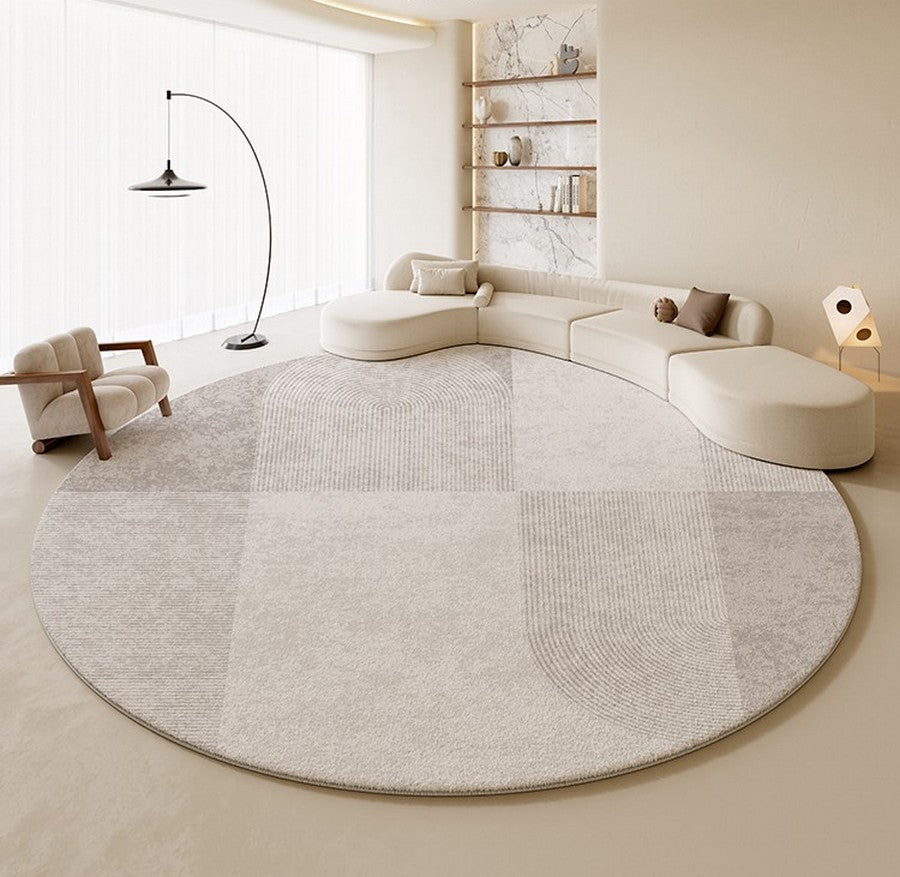 Unique Circular Modern Rugs, Abstract Grey Rugs under Coffee Table, Dining Room Modern Rug Ideas, Round Area Rugs, Modern Rugs in Bedroom-HomePaintingDecor