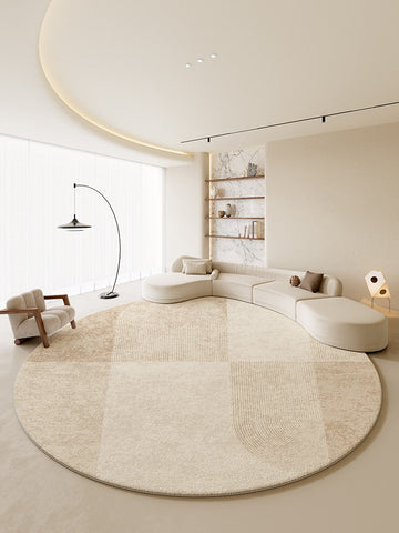 Modern Round Rugs under Coffee Table, Circular Rugs for Dining Table, Abstract Contemporary Rugs for Bedroom, Modern Cream Color Rugs for Living Room-HomePaintingDecor