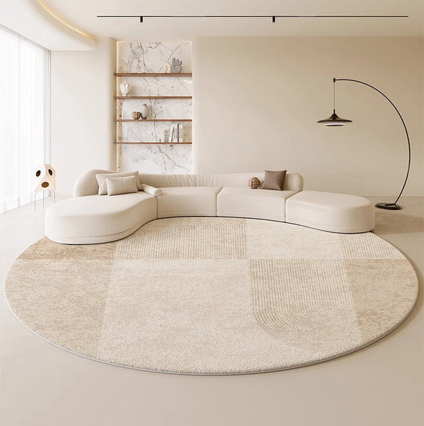 Modern Round Rugs under Coffee Table, Circular Rugs for Dining Table, Abstract Contemporary Rugs for Bedroom, Modern Cream Color Rugs for Living Room-HomePaintingDecor