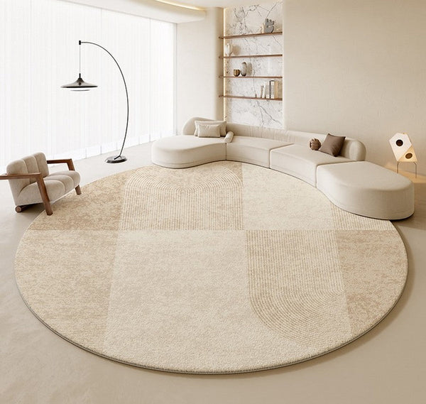 Modern Round Rugs under Coffee Table, Circular Rugs for Dining Table, Abstract Contemporary Rugs for Bedroom, Modern Cream Color Rugs for Living Room-HomePaintingDecor