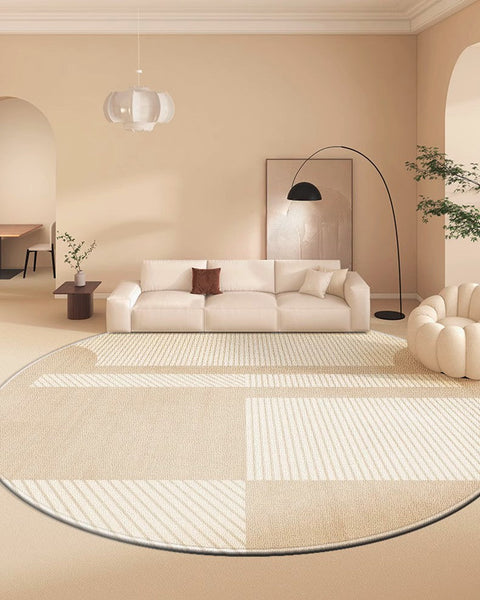 Contemporary Round Rugs, Bedroom Modern Round Rugs, Circular Modern Rugs under Dining Room Table, Geometric Modern Rug Ideas for Living Room-HomePaintingDecor