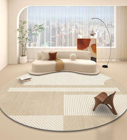 Contemporary Round Rugs, Bedroom Modern Round Rugs, Circular Modern Rugs under Dining Room Table, Geometric Modern Rug Ideas for Living Room-HomePaintingDecor