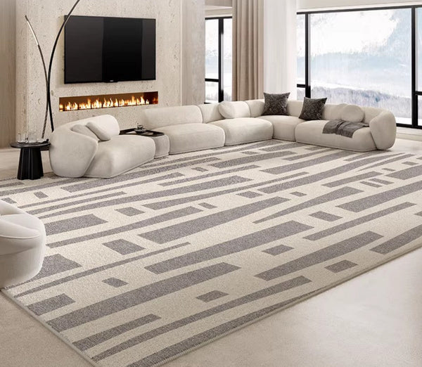 Large Modern Rugs for Living Room, Gray Geometric Area Rugs for Bedroom, Contemporary Area Rugs for Dining Room-HomePaintingDecor