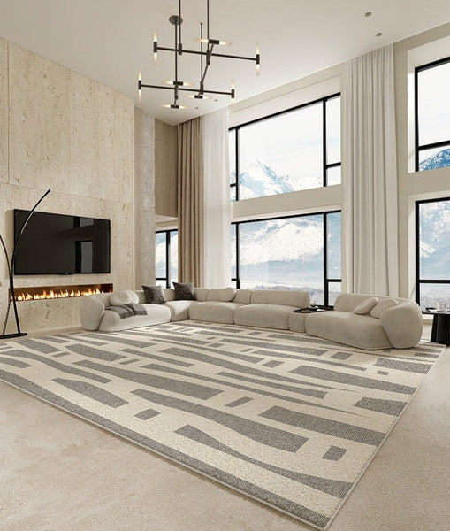 Large Modern Rugs for Living Room, Gray Geometric Area Rugs for Bedroom, Contemporary Area Rugs for Dining Room-HomePaintingDecor