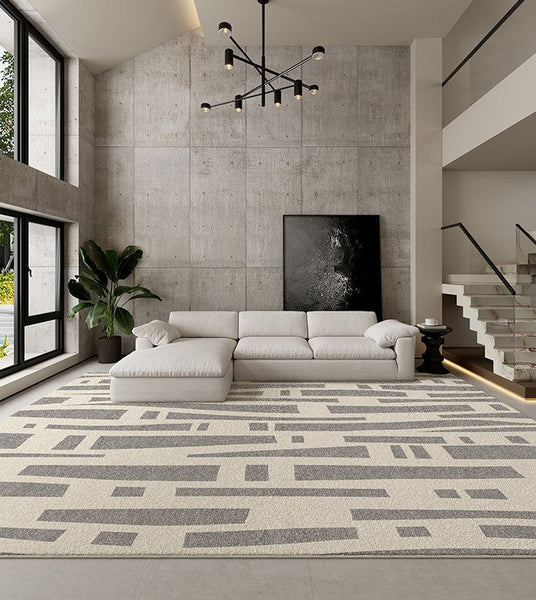 Large Modern Rugs for Living Room, Gray Geometric Area Rugs for Bedroom, Contemporary Area Rugs for Dining Room-HomePaintingDecor