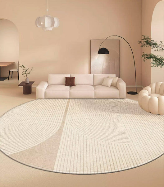 Simple Contemporary Round Rugs, Circular Modern Rugs under Dining Room Table, Bedroom Modern Round Rugs, Geometric Modern Rug Ideas for Living Room-HomePaintingDecor