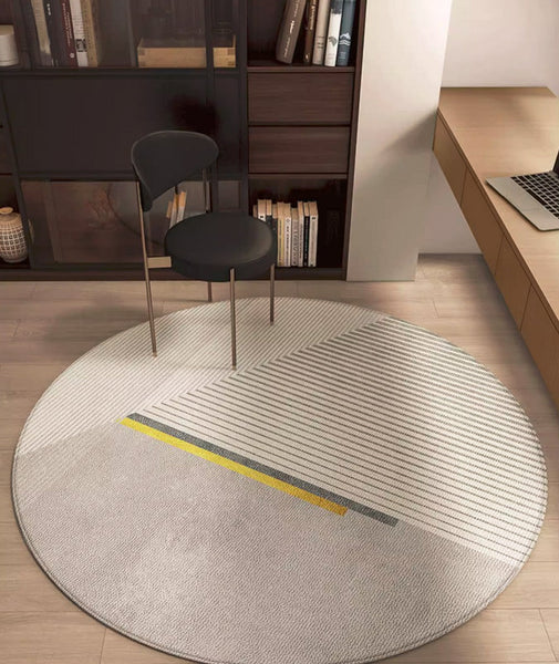 Modern Round Rugs under Coffee Table, Dining Room Modern Rugs, Gray Contemporary Round Rugs under Chairs, Circular Area Rugs for Bedroom-HomePaintingDecor