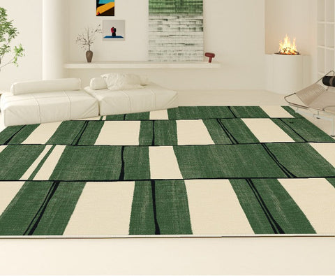 Contemporary Modern Rugs, Green Geometric Carpets, Abstract Modern Rugs for Living Room, Soft Modern Rugs under Dining Room Table-HomePaintingDecor