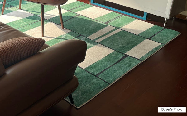 Soft Modern Rugs under Dining Room Table, Contemporary Modern Rugs, Green Geometric Carpets, Abstract Modern Rugs for Living Room-HomePaintingDecor