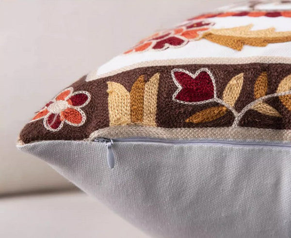 Farmhouse Decorative Throw Pillows for Couch, Embroider Flower Cotton Pillow Covers, Cotton Flower Decorative Pillows, Decorative Sofa Pillows-HomePaintingDecor