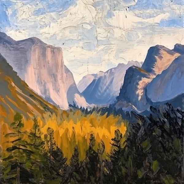 Yosemite National Park Mountain Painting, Original Small Landscape Paintings, Small Hand Painted Canvas Art, Easy Landscape Painting Ideas, Simple Small Canvas Paintings-HomePaintingDecor