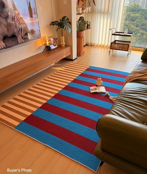 Modern Living Room Rug Ideas, Blue Mid Century Modern Rugs, Colorful Modern Rugs for Dining Room, Geometric Contemporary Area Rugs-HomePaintingDecor