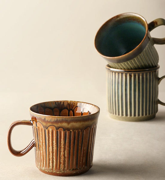 Unique Tea Cup, 10 oz Creative Brown Green Ceramic Coffee Mugs, Large Modern Handmade Pottery Coffee Cup, Large Capacity Coffee Mugs-HomePaintingDecor
