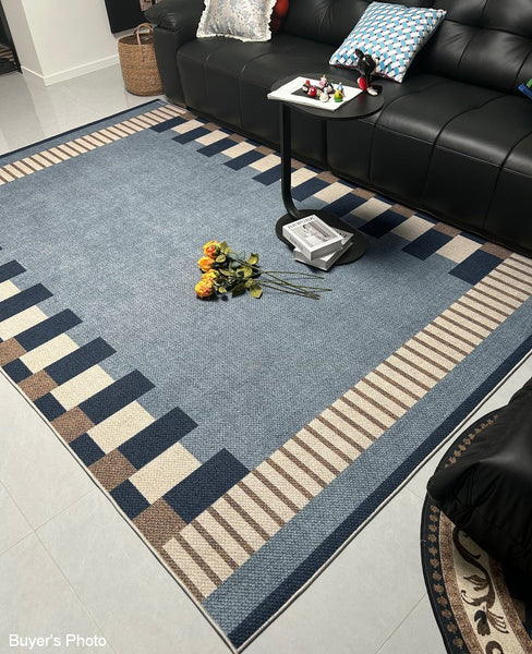Geometric Modern Area Rugs, Modern Living Room Rug Ideas, Mid Century Contemporary Rugs, Blue Modern Rugs for Dining Room-HomePaintingDecor
