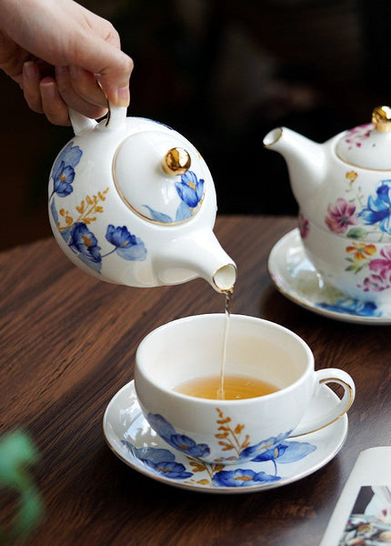 Porcelain Teapot with Matching Cup and Saucer in Gift Box, Ceramic Tea Pot with Integrated Cup, Stackable Teapot and Cup Set, Mother-and-Baby Teapot with Matching Saucer-HomePaintingDecor