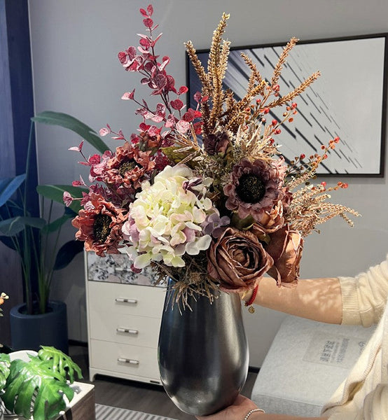 Large Bunch of Flowers Arrangement Interior Design, Creative Modern Artificial Floral Arrangement, Creative Faux Silk Floral Bouquet Table Centerpiece-HomePaintingDecor