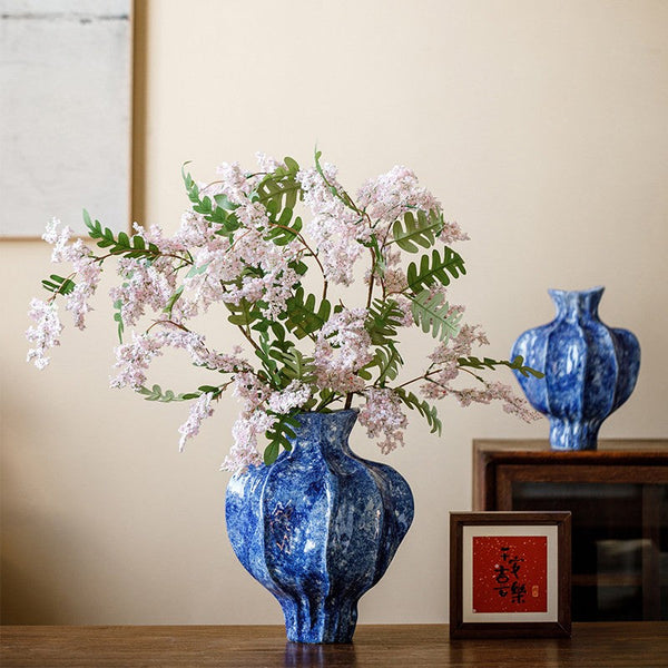 Modern Pottery Flower Vases, Handmade Water Holding Flower Vases, Centerpiece on Dining Table, Blue Ceramic Bud Vases, Tall Flower Vases on Table-HomePaintingDecor