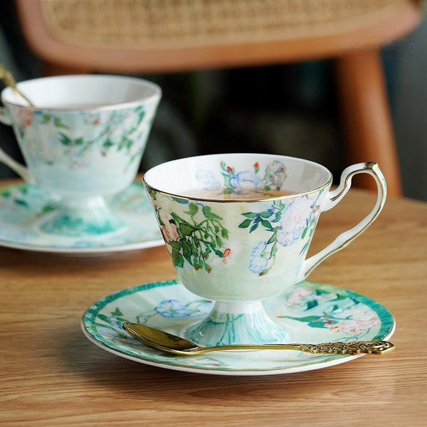 Porcelain Tea Saucer, Ceramic Tea Cup Set, British Tea Cup Set, Luxury Tea Cup Set, Elegant Coffee Cup-HomePaintingDecor