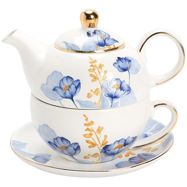 Porcelain Teapot with Matching Cup and Saucer in Gift Box, Ceramic Tea Pot with Integrated Cup, Stackable Teapot and Cup Set, Mother-and-Baby Teapot with Matching Saucer-HomePaintingDecor
