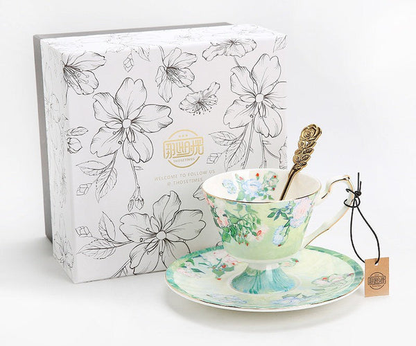 Porcelain Tea Saucer, Ceramic Tea Cup Set, British Tea Cup Set, Luxury Tea Cup Set, Elegant Coffee Cup-HomePaintingDecor
