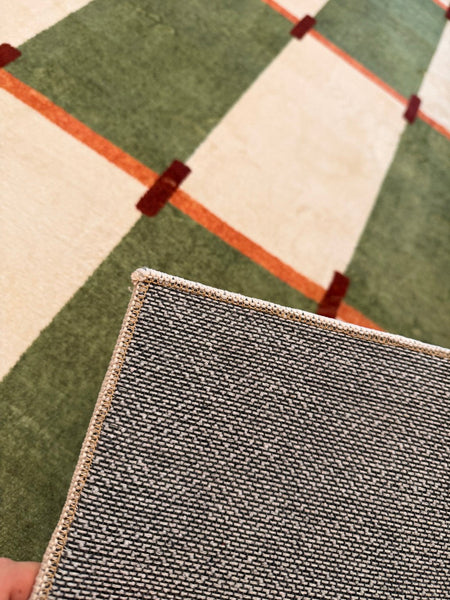 Geometric Area Rugs, Mid Century Contemporary Rugs, Green Modern Rugs for Living Room, Colorful Area Rugs for Bedroom-HomePaintingDecor