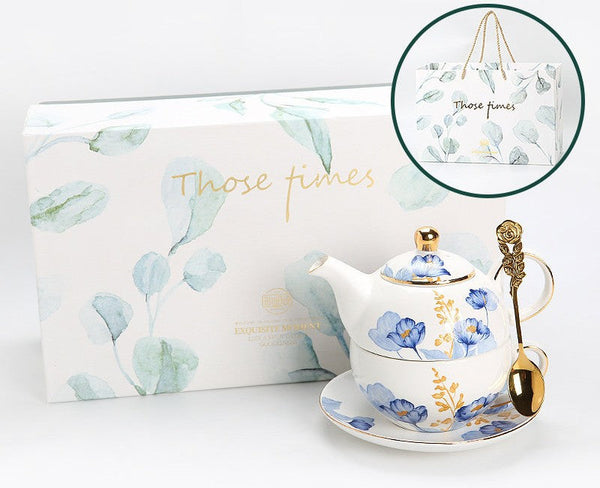 Porcelain Teapot with Matching Cup and Saucer in Gift Box, Ceramic Tea Pot with Integrated Cup, Stackable Teapot and Cup Set, Mother-and-Baby Teapot with Matching Saucer-HomePaintingDecor